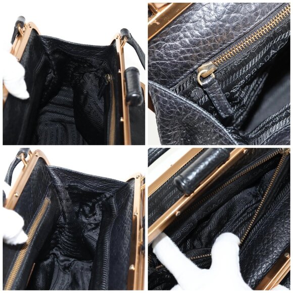 PRADA Gamaguchi Hand Bag Leather Black Gold Auth yk19666V - Picture 16 of 16